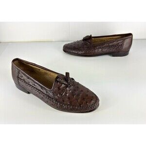 Zelli Ostrich Tassel Loafer Shoes Size US 10 Brown Leather Italy Mens